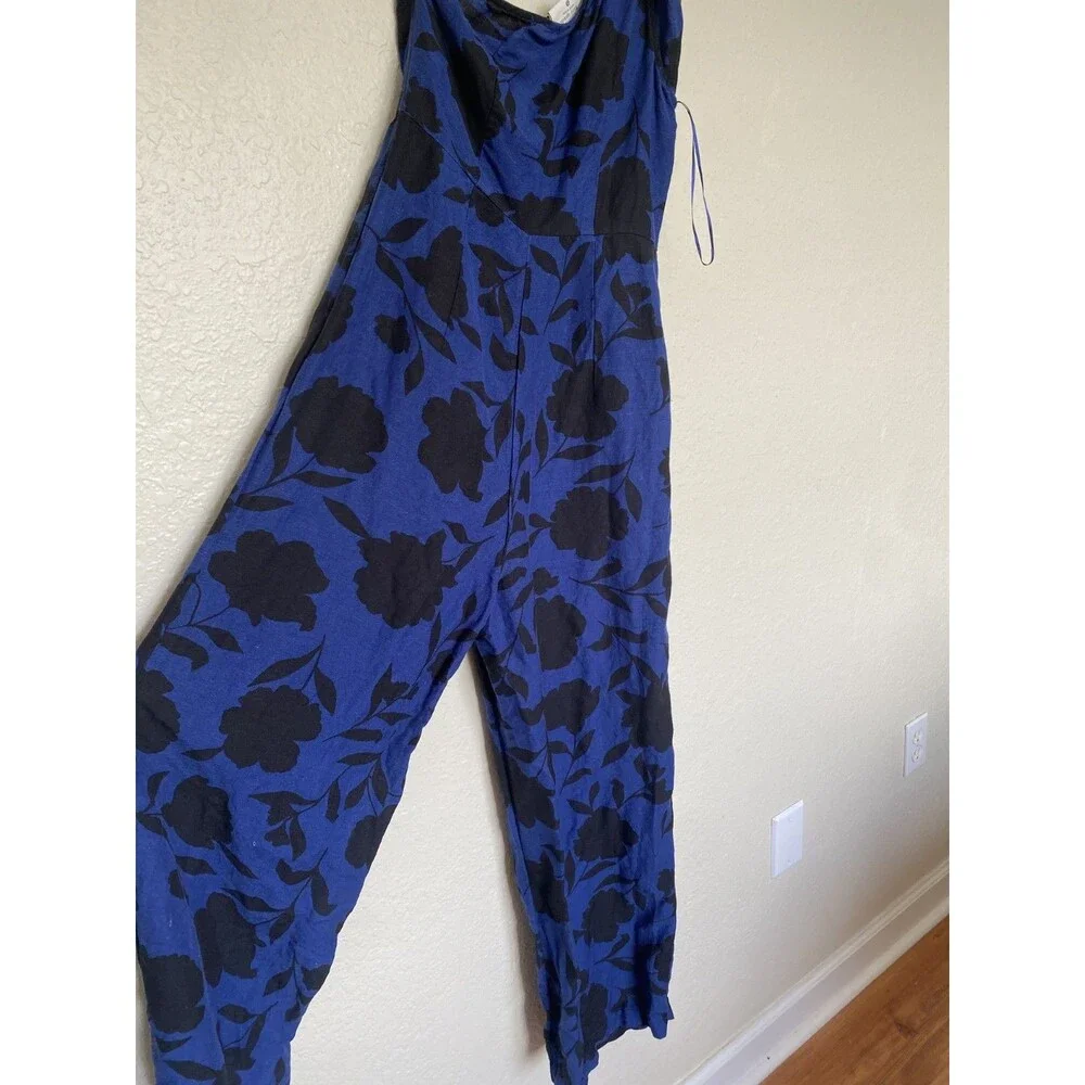 NWT~ Kate Spade sz 6 Classic Rose Floral Navy Blk Jumpsuit one shoulder bow